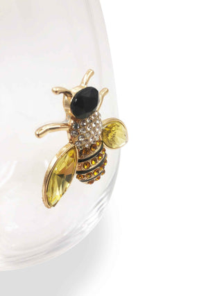 Jeweled Golden Bee Stemless Wine Glasses – Set of 2