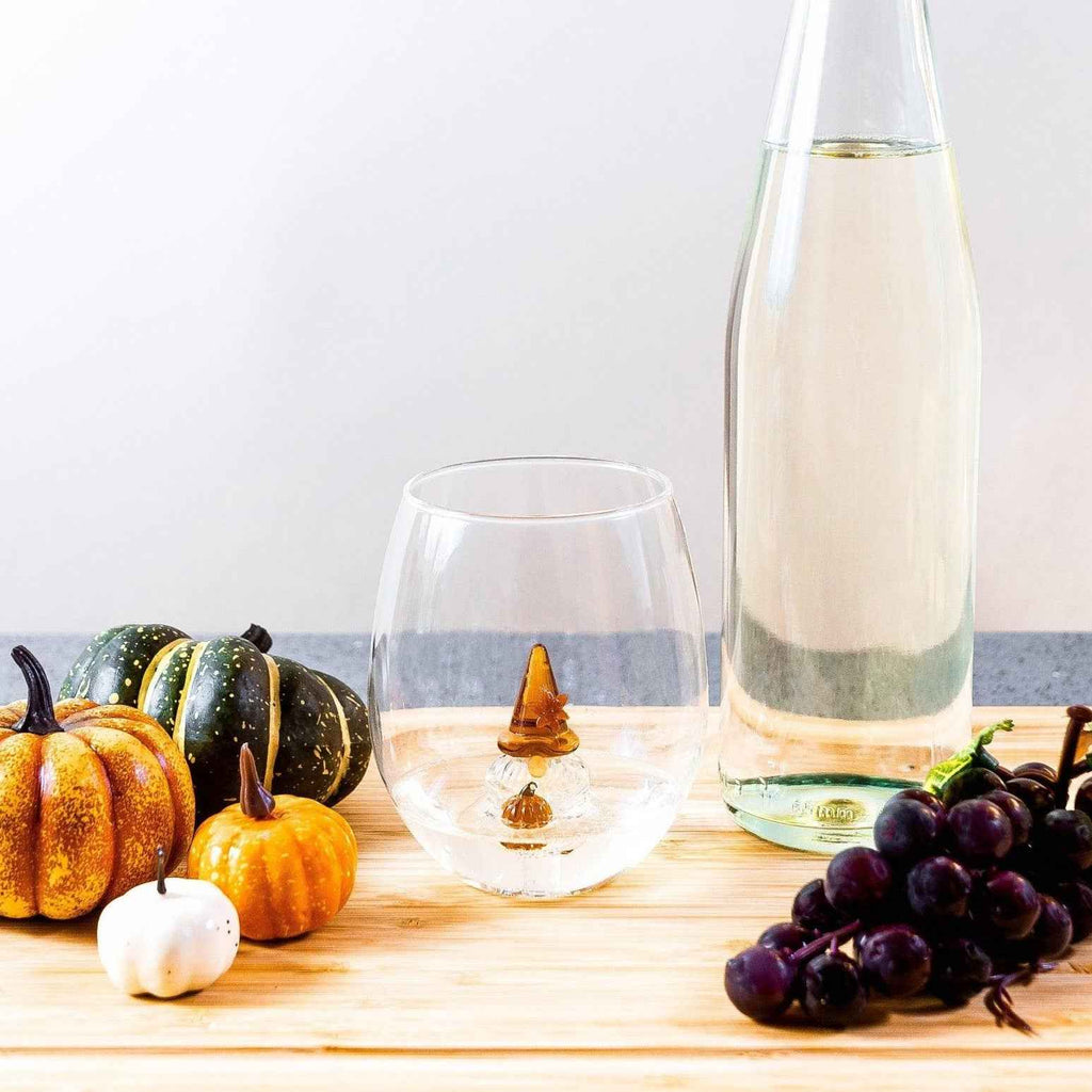 Hand-Blown 3D Pumpkin Gnome Stemless Wine Glasses – Set of 2