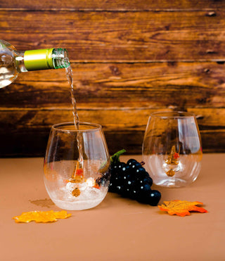 Hand-Blown 3D Pumpkin Gnome Stemless Wine Glasses – Set of 2