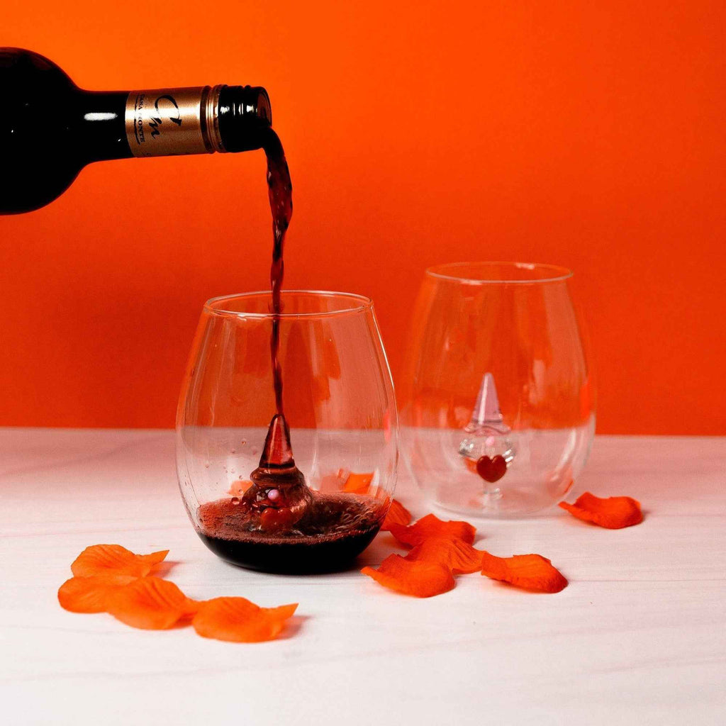 3D Heart Gnome Stemless Wine Glasses – Set of 2