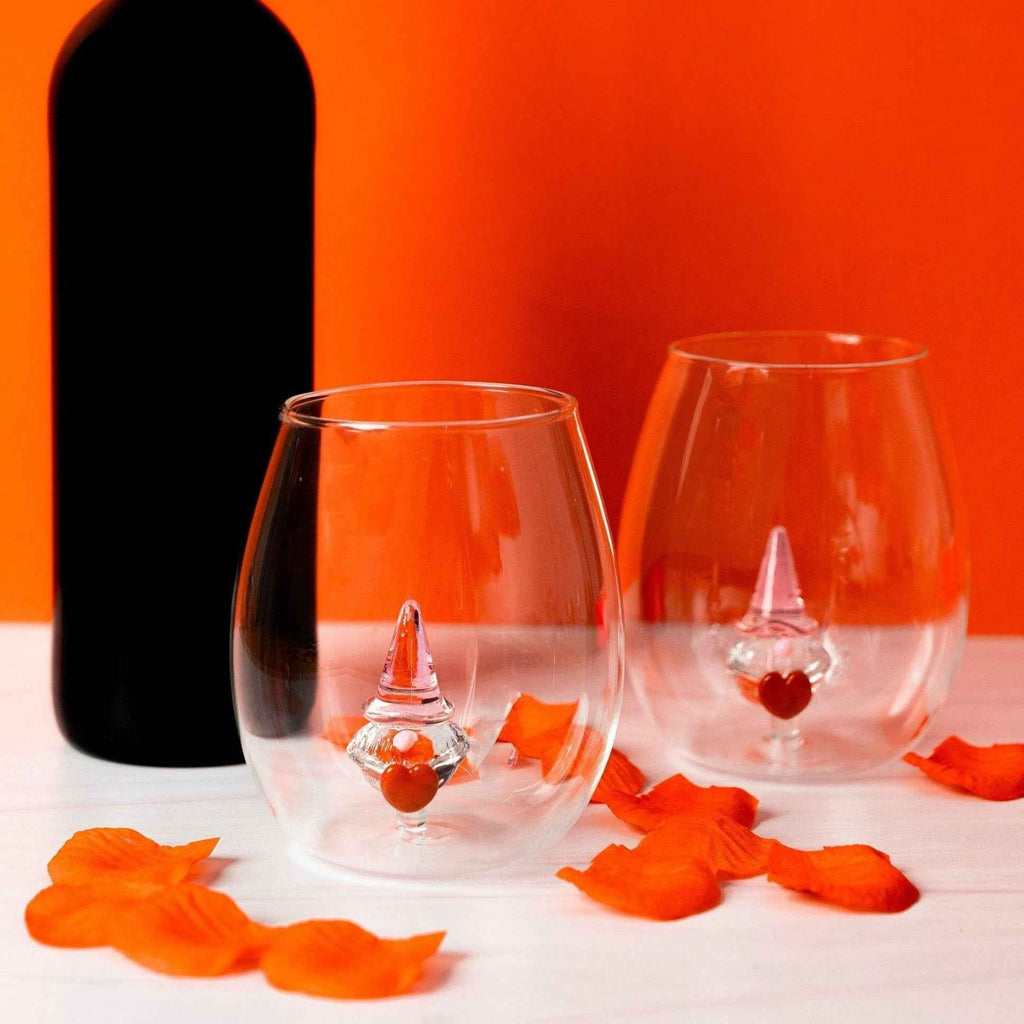 3D Heart Gnome Stemless Wine Glasses – Set of 2