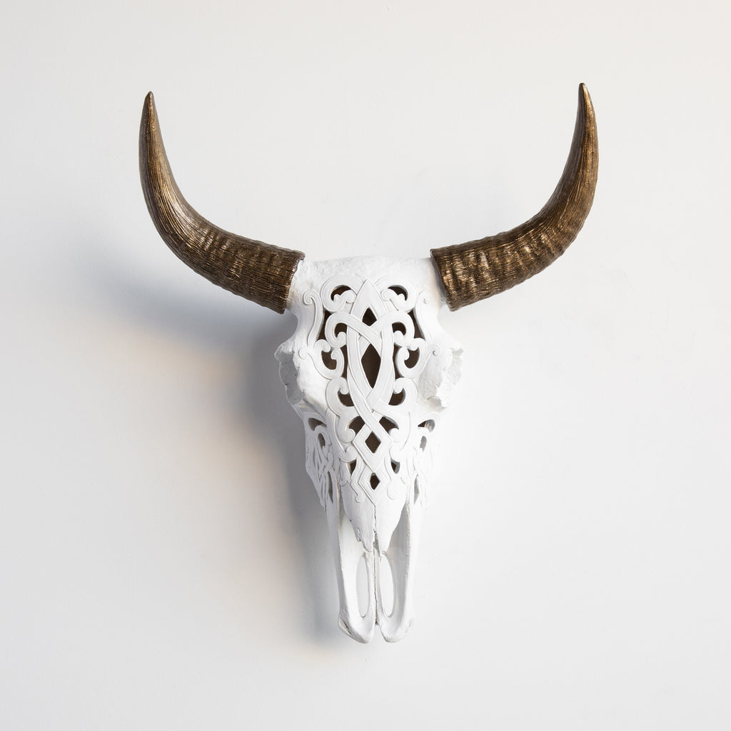 Artisan-Carved Faux Cow Skull Wall Decor