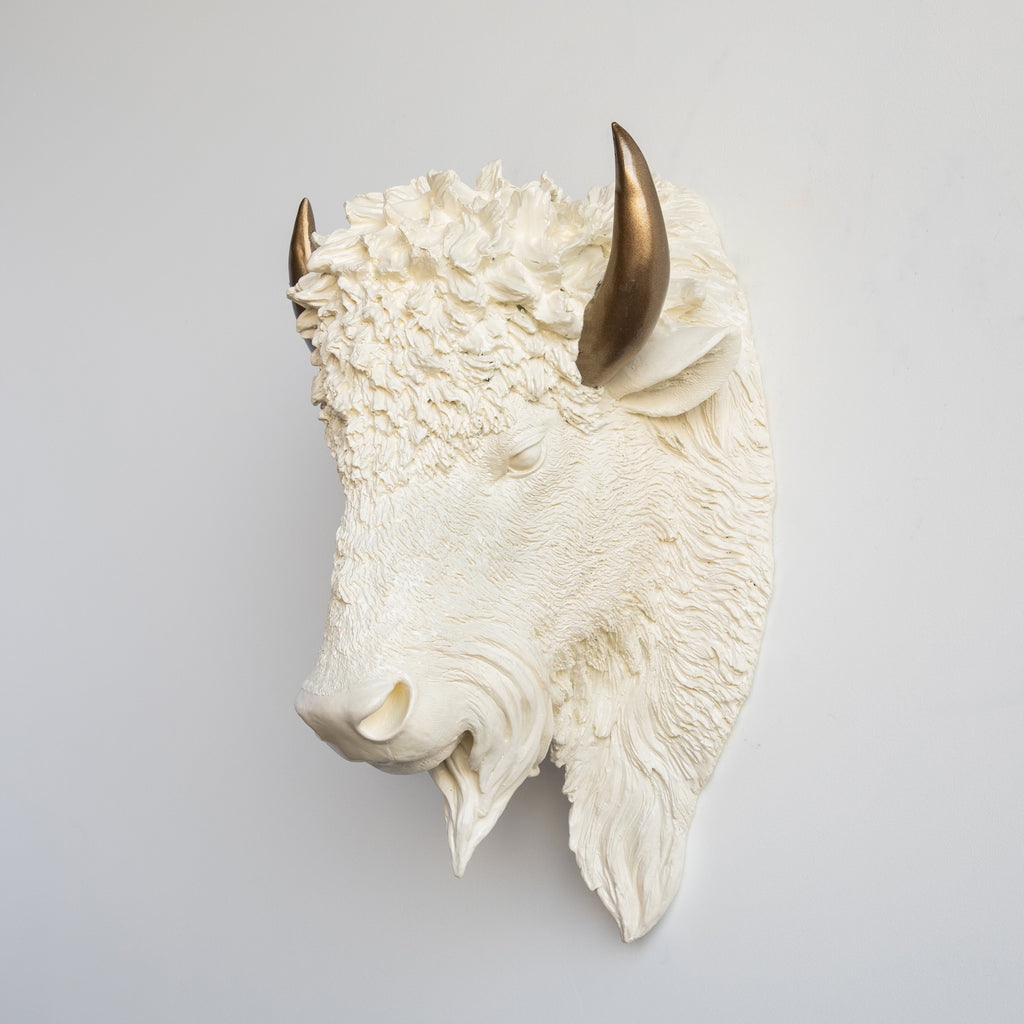 Sculpted Faux Bison Head Wall Decor