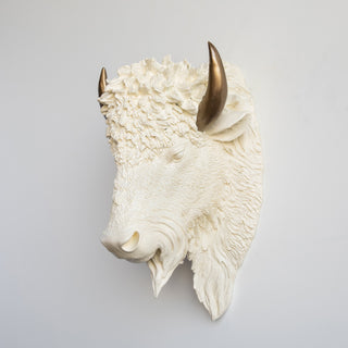 Sculpted Faux Bison Head Wall Decor