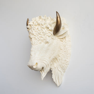 Sculpted Faux Bison Head Wall Decor
