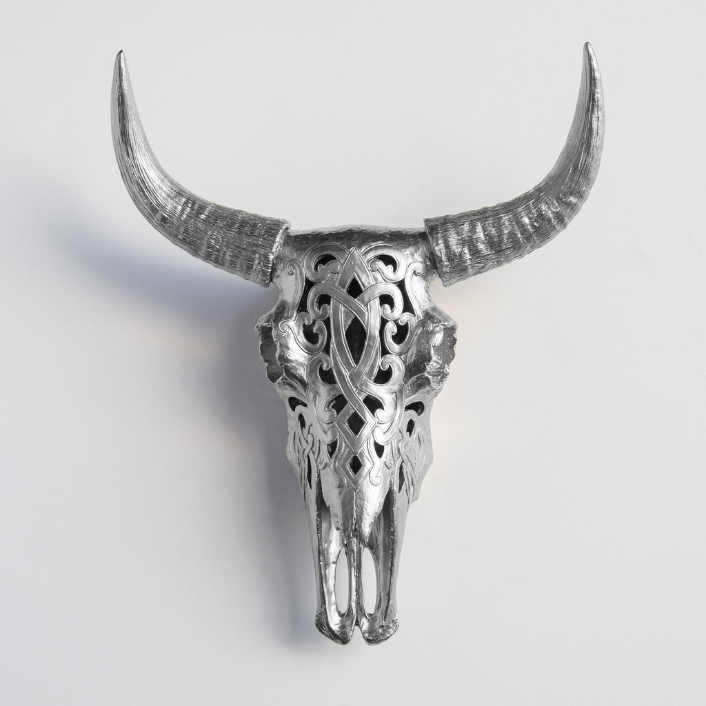 Artisan-Carved Faux Cow Skull Wall Decor