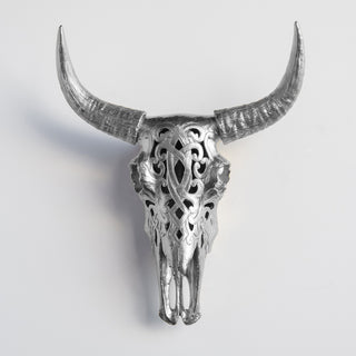 Artisan-Carved Faux Cow Skull Wall Decor
