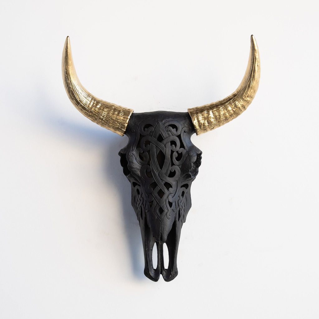 Artisan-Carved Faux Cow Skull Wall Decor