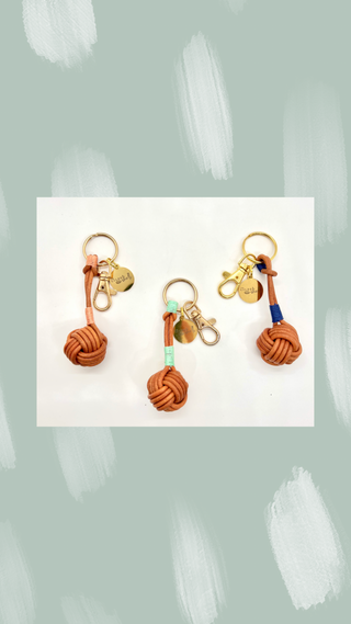 Cognac Leather Knot Keychain with Modern Accent Colors