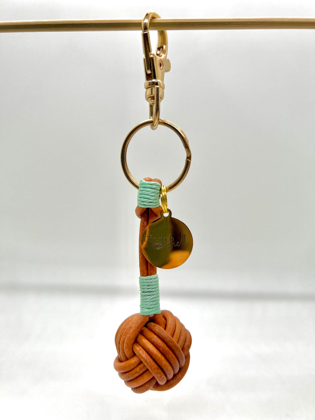 Cognac Leather Knot Keychain with Modern Accent Colors