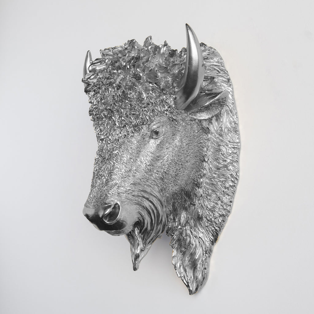 Sculpted Faux Bison Head Wall Decor