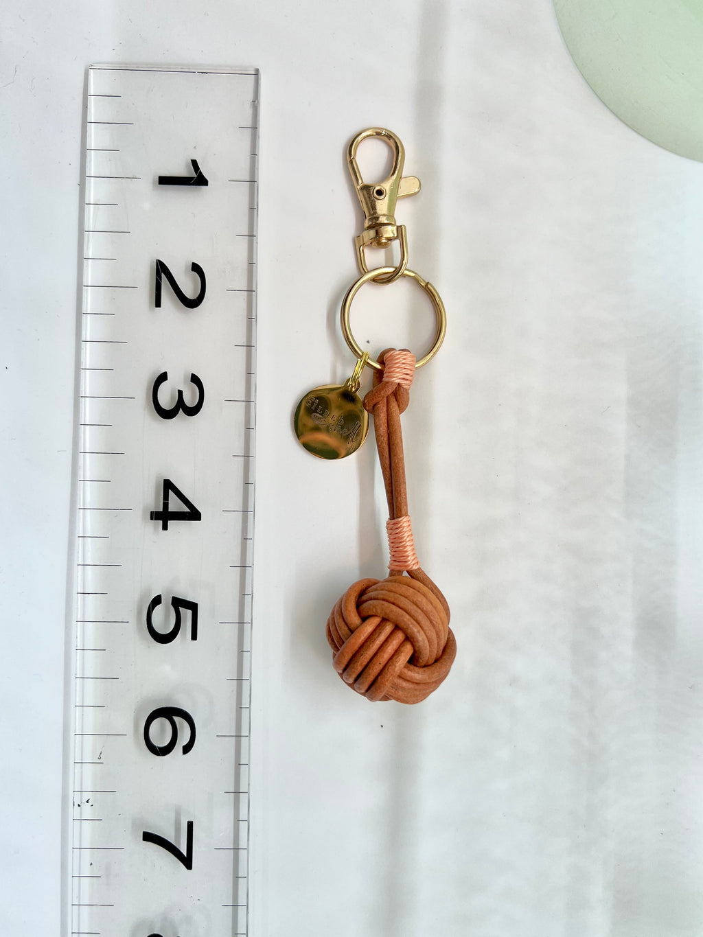 Cognac Leather Knot Keychain with Modern Accent Colors