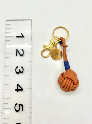 Cognac Leather Knot Keychain with Modern Accent Colors