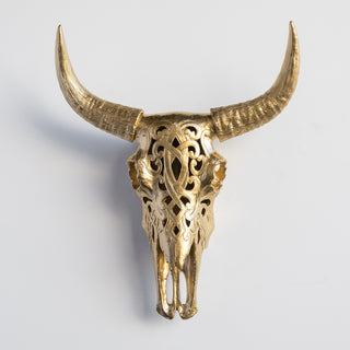 Artisan-Carved Faux Cow Skull Wall Decor