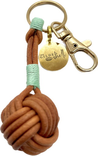 Cognac Leather Knot Keychain with Modern Accent Colors
