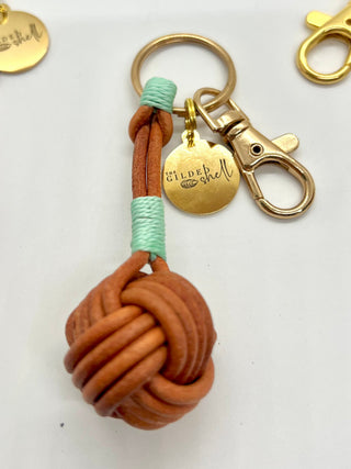 Cognac Leather Knot Keychain with Modern Accent Colors