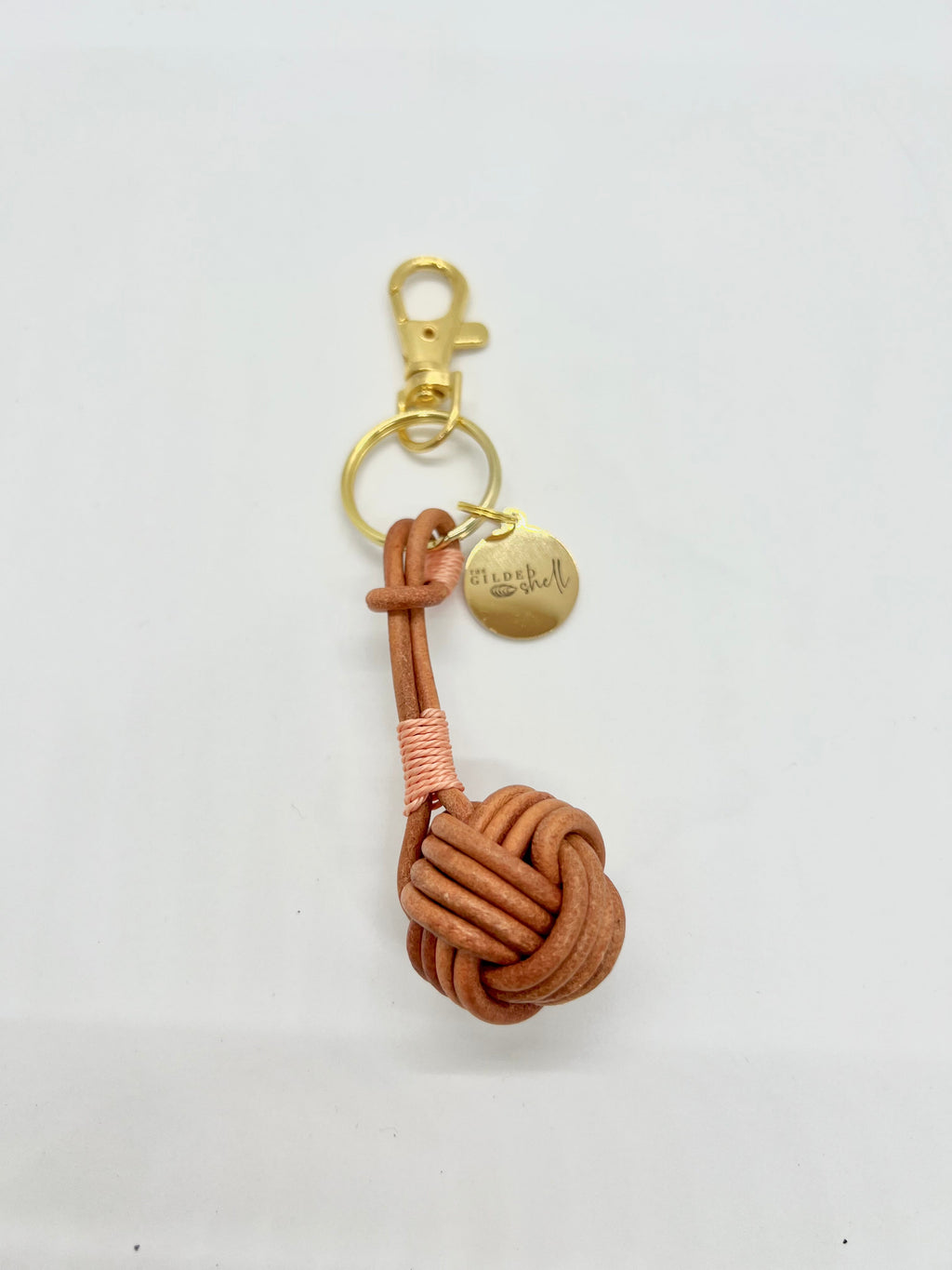 Cognac Leather Knot Keychain with Modern Accent Colors