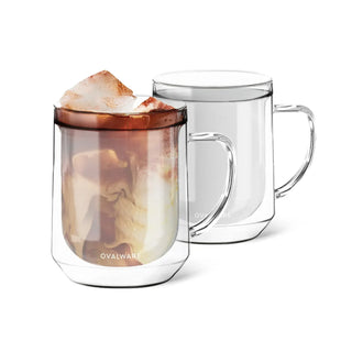 Double-Wall Glass Coffee Mugs with Handles – 17 oz, Set of 2