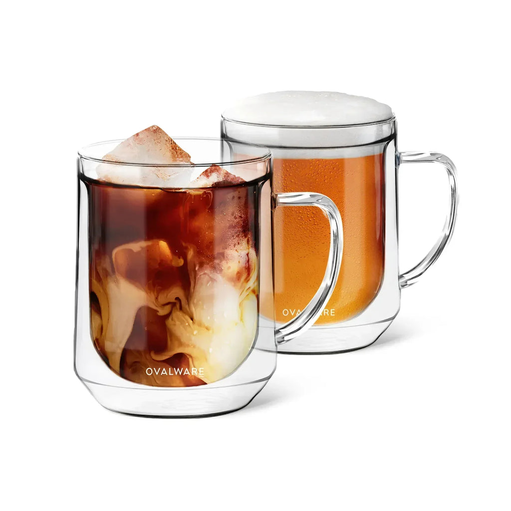 Double-Wall Glass Coffee Mugs with Handles – 17 oz, Set of 2