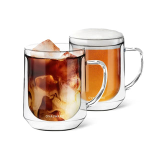 Double-Wall Glass Coffee Mugs with Handles – 17 oz, Set of 2