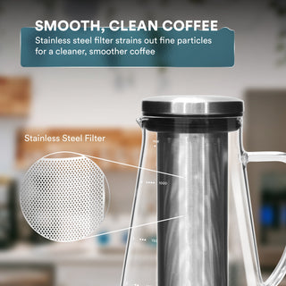 Glass Cold Brew Coffee Maker with Filter – 34 oz or 50.7 oz