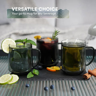 Double-Wall Glass Coffee Mugs with Handles – 17 oz, Set of 2