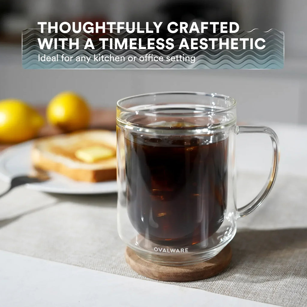 Double-Wall Glass Coffee Mugs with Handles – 17 oz, Set of 2