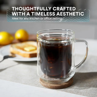 Double-Wall Glass Coffee Mugs with Handles – 17 oz, Set of 2