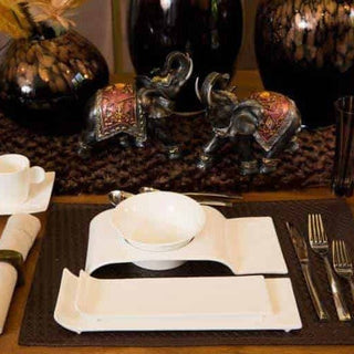 Modern Long Serving Plate Set of 4 | Fine Bone China Appetizer & Dessert Platter