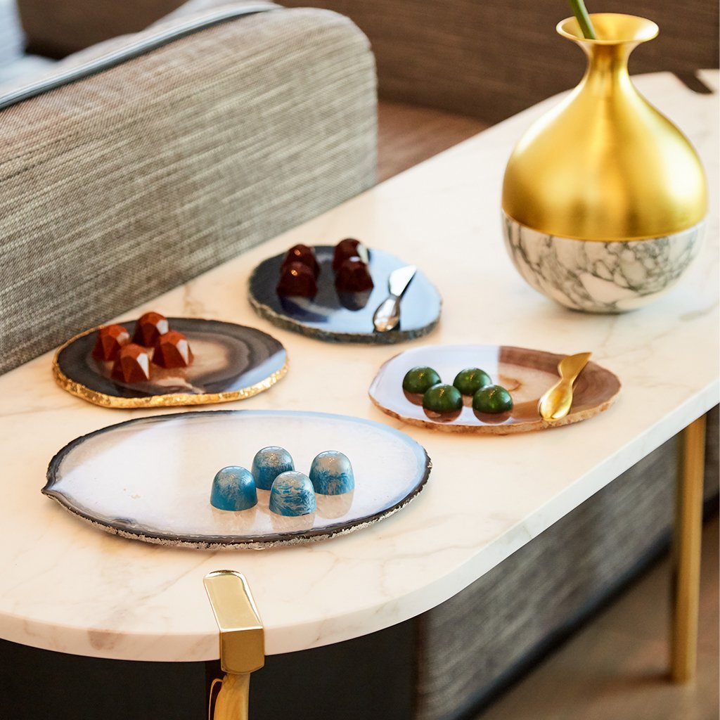 Ita Gemstone Cheese Plate & Spreader Set in Sand Agate & Gold - Anara Lifestyle