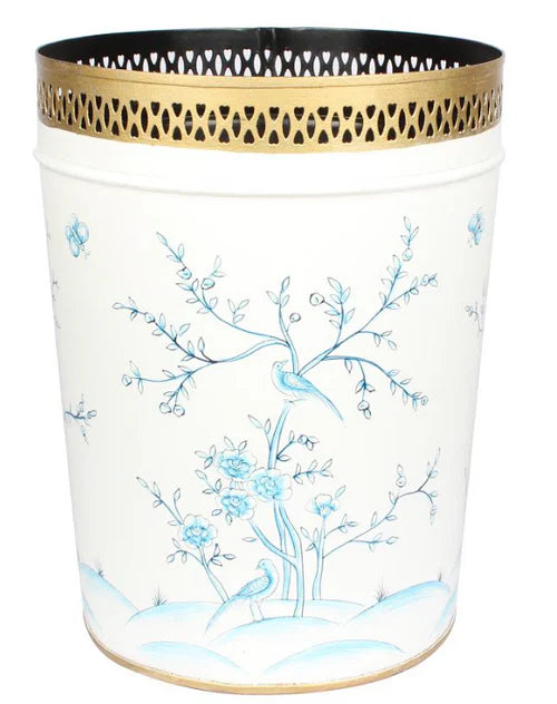 Ivory & Blue Pierced Wastepaper Basket & Tissue Holder | Classic Bathroom Décor