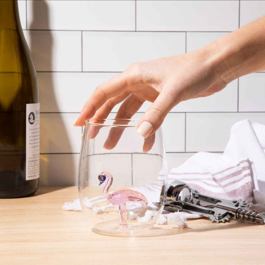 3D Pink Flamingo Stemless Wine Glasses – Set of 2