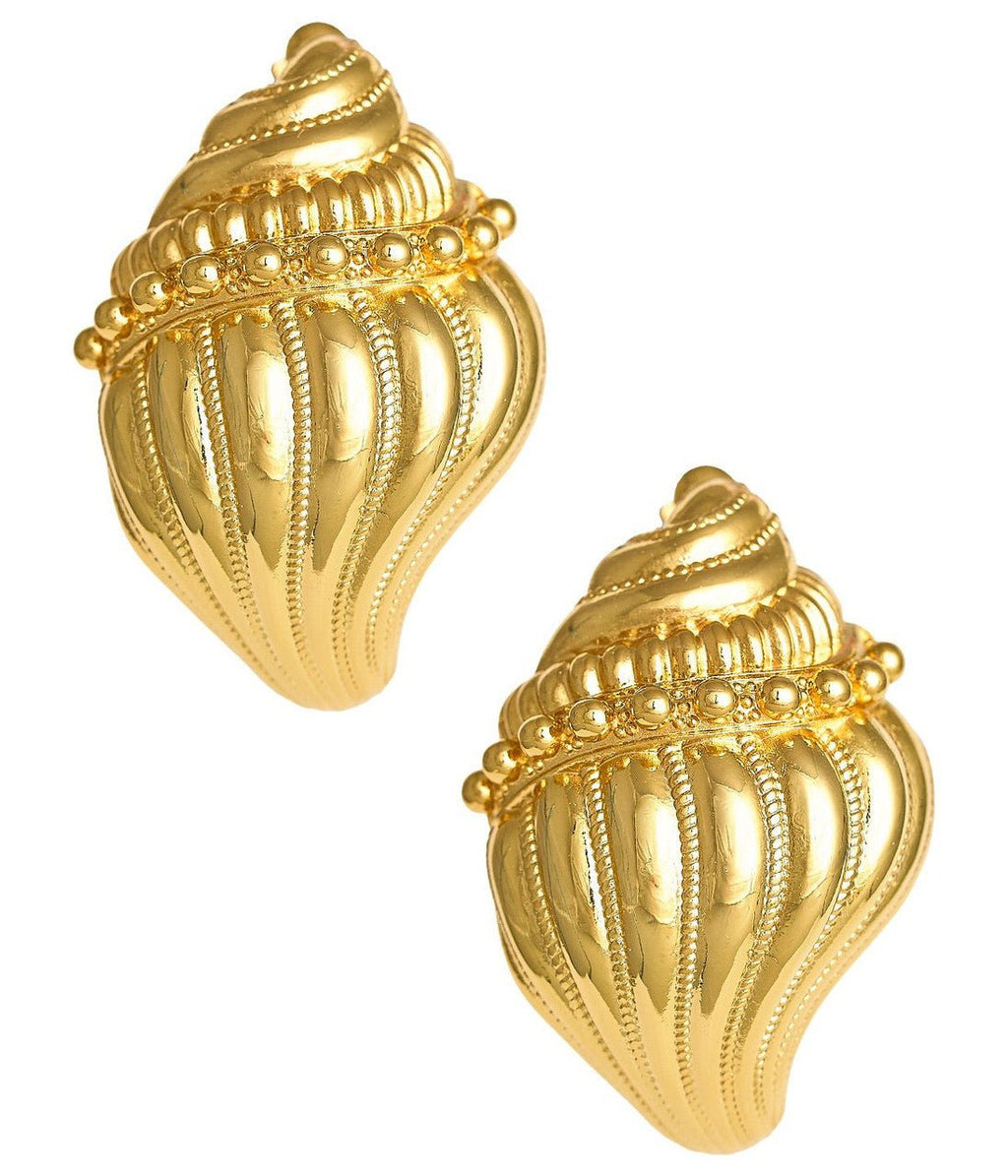 James Conch Shell Earring - 18k Plated Gold - Belle of the Ball Collection