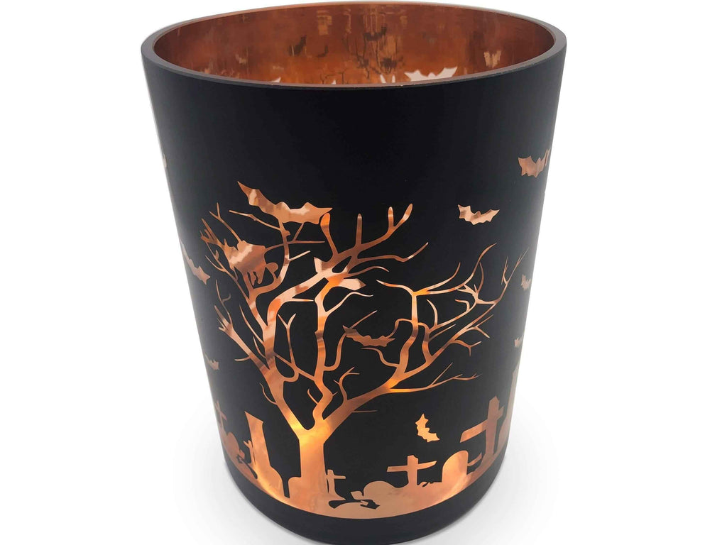 Matte Black Graveyard Halloween Hurricane Candle Holder