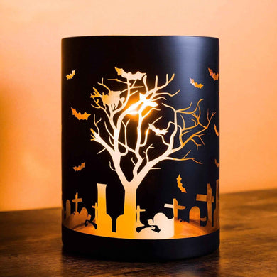 Matte Black Graveyard Halloween Hurricane Candle Holder