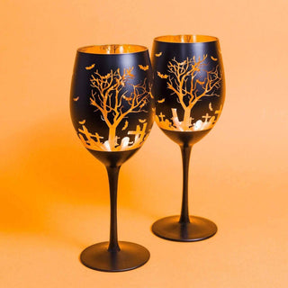 Matte Black Graveyard Halloween Wine Goblets – Set of 2