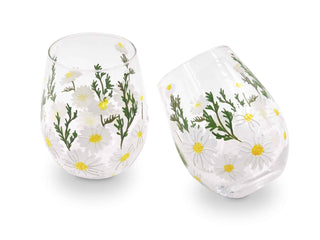 Daisy Painted Stemless Wine Glasses – Set of 2