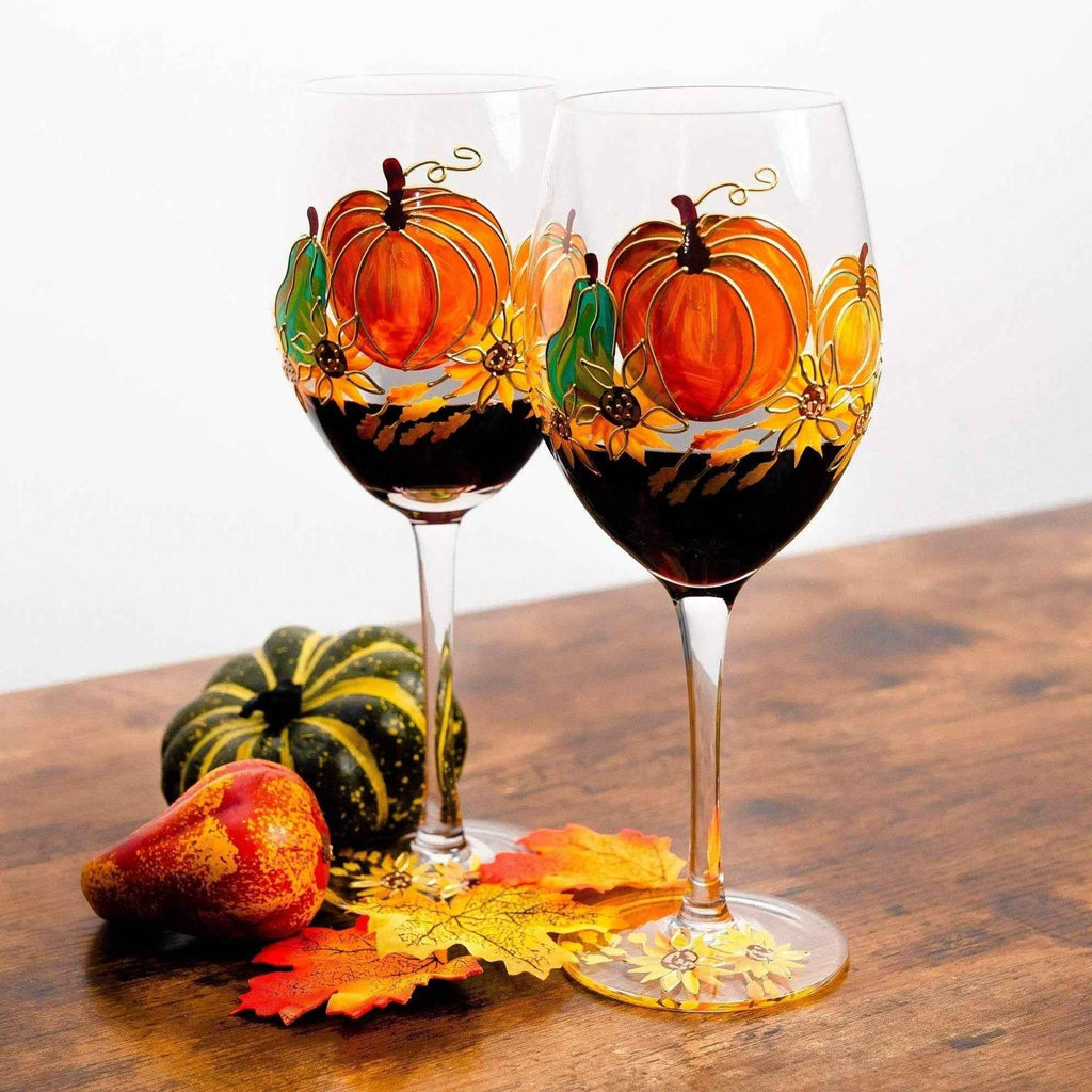 Hand-Painted Pumpkin Wine Glasses – Set of 2