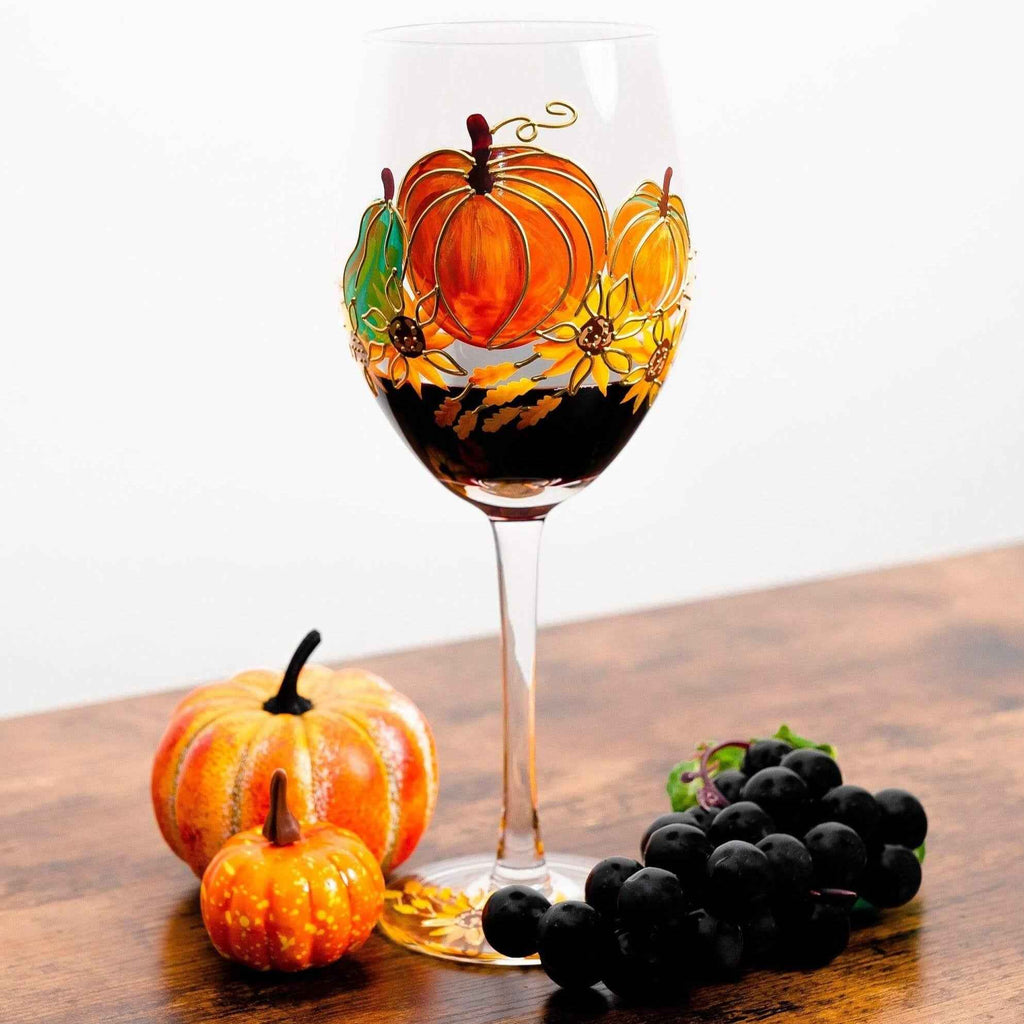 Hand-Painted Pumpkin Wine Glasses – Set of 2
