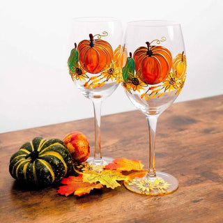 Hand-Painted Pumpkin Wine Glasses – Set of 2