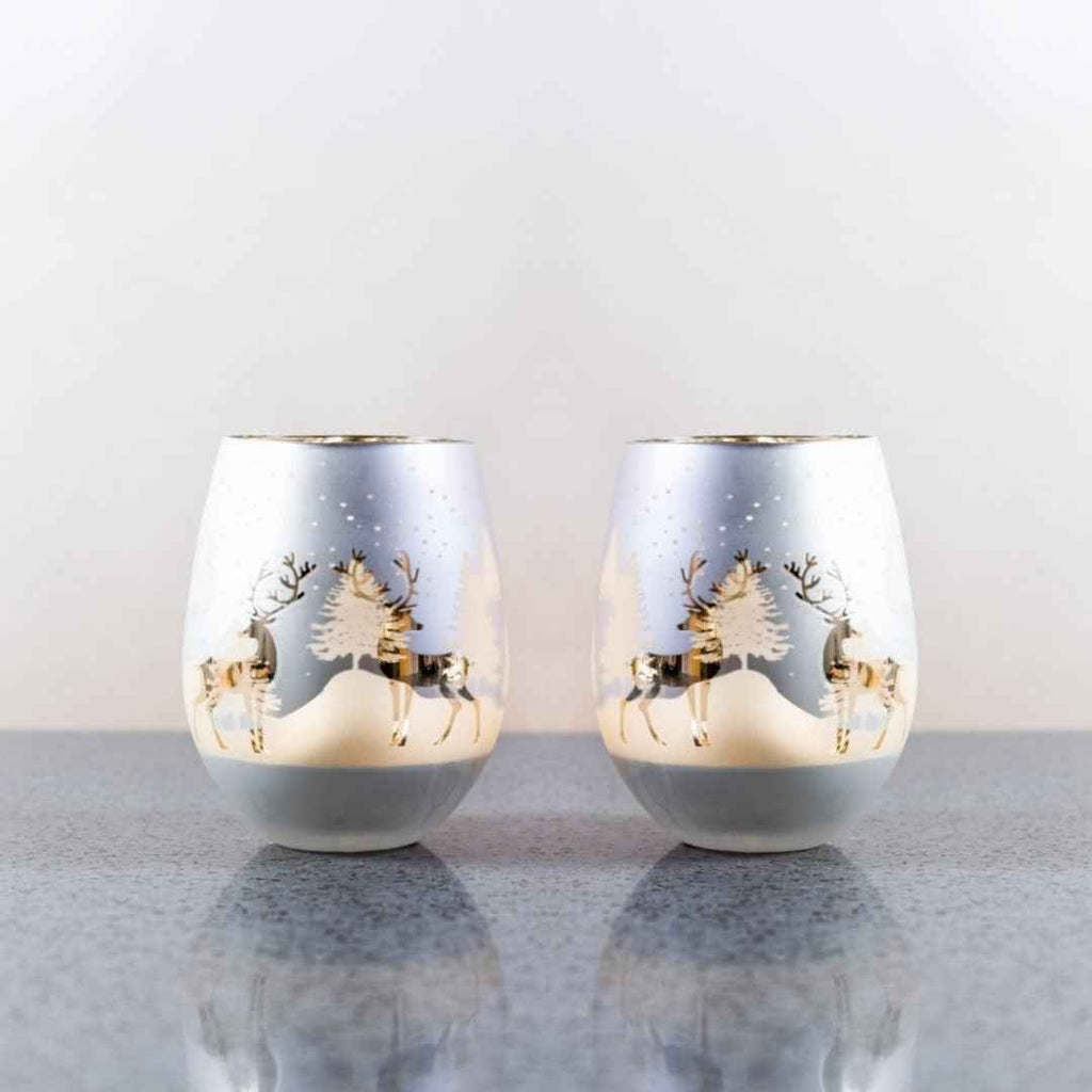 Frosted Gold & Silver Deer Stemless Wine Glasses – Set of 2