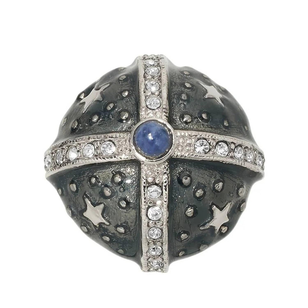 Silver Gray Enamel Round Clip Earrings