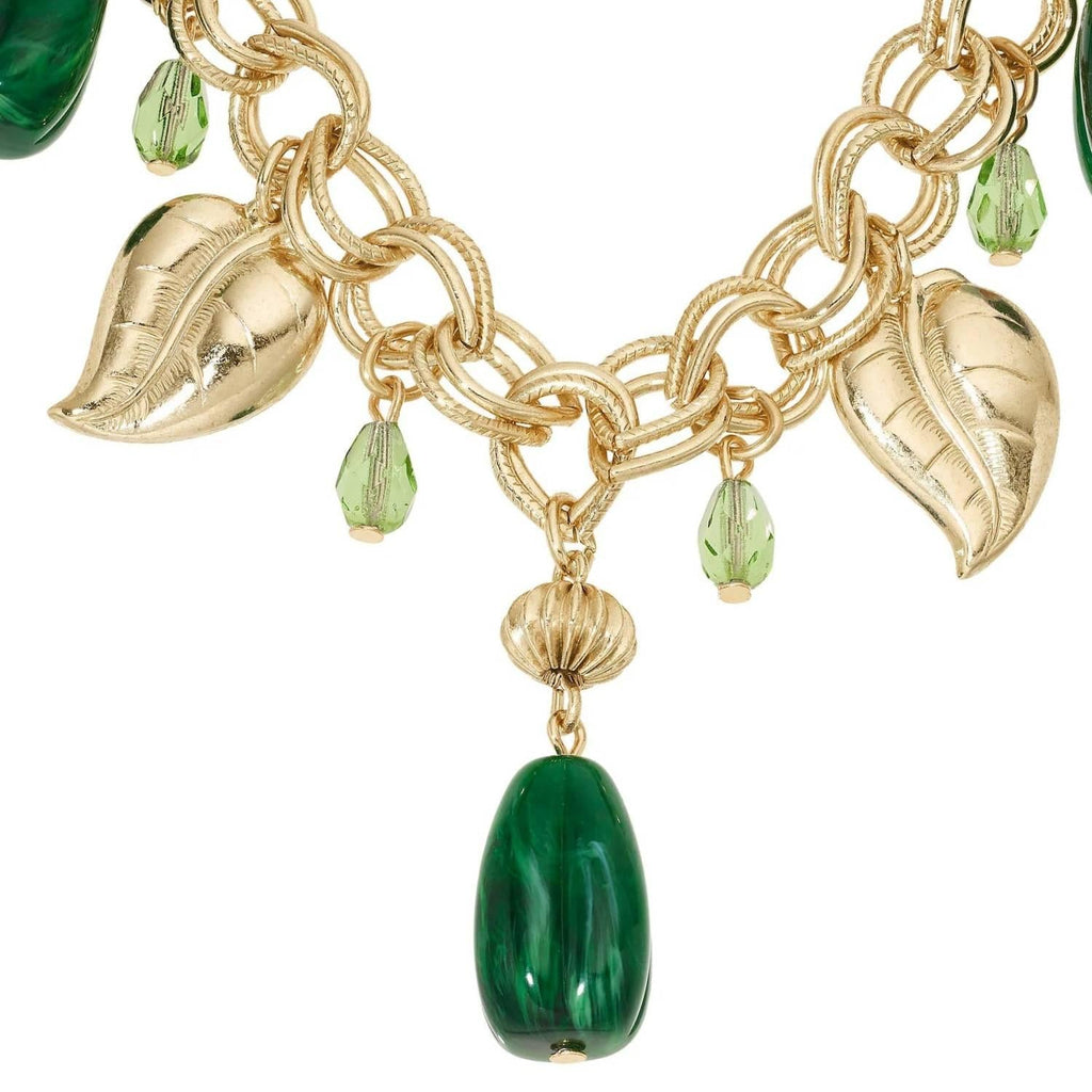 Green Drop Gold Tone Necklace
