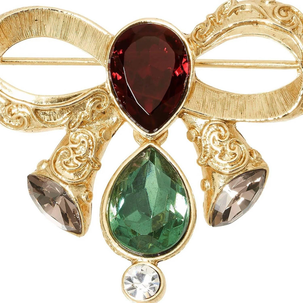 Gold Bow Brooch with Crystals