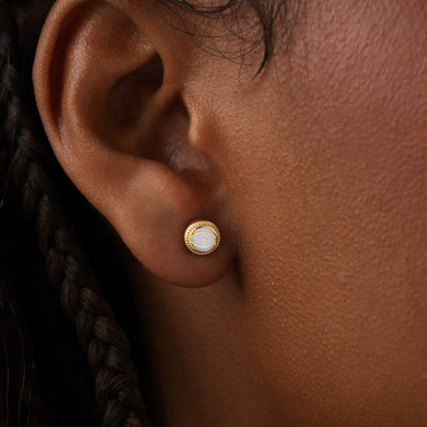 Moonstone Evil Eye Gold Stud Earrings – Lunar Sentinel
