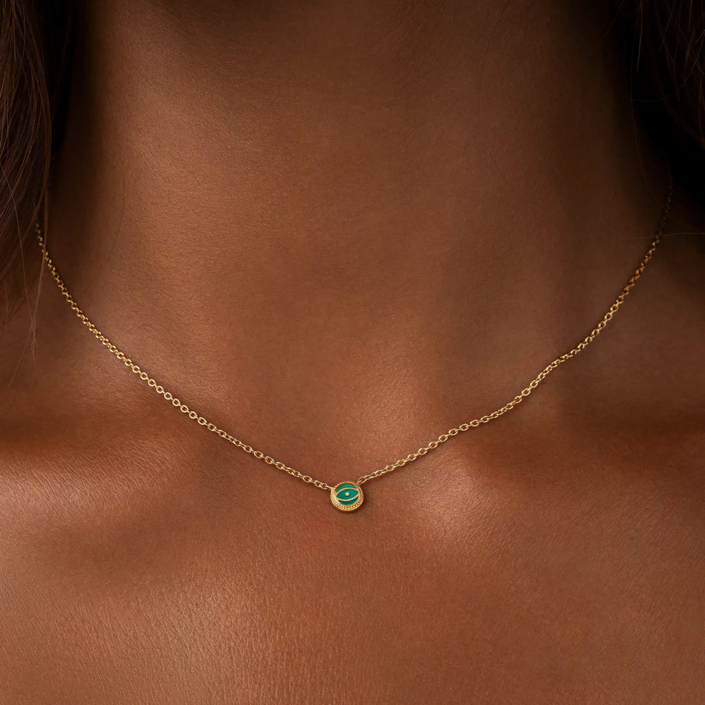 Emerald Agate Evil Eye Gold Necklace – Verdant Guardian