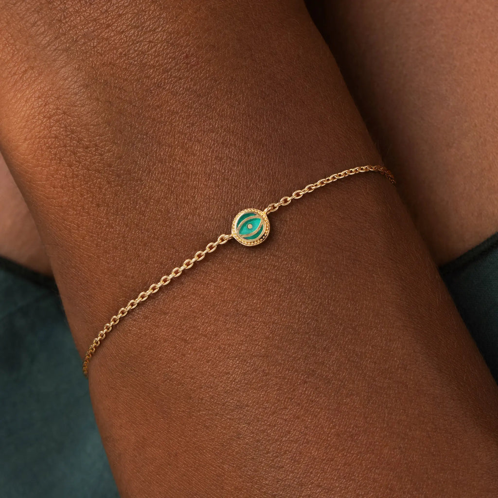 Emerald Agate Evil Eye Gold Bracelet – Verdant Guardian