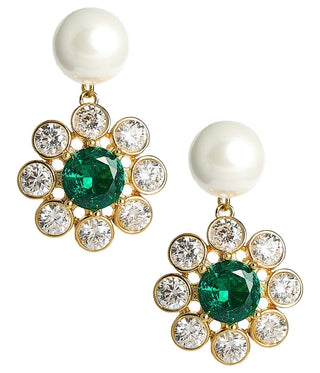 Kelly Emerald & Pearl 18K Gold Plated Drop Earrings