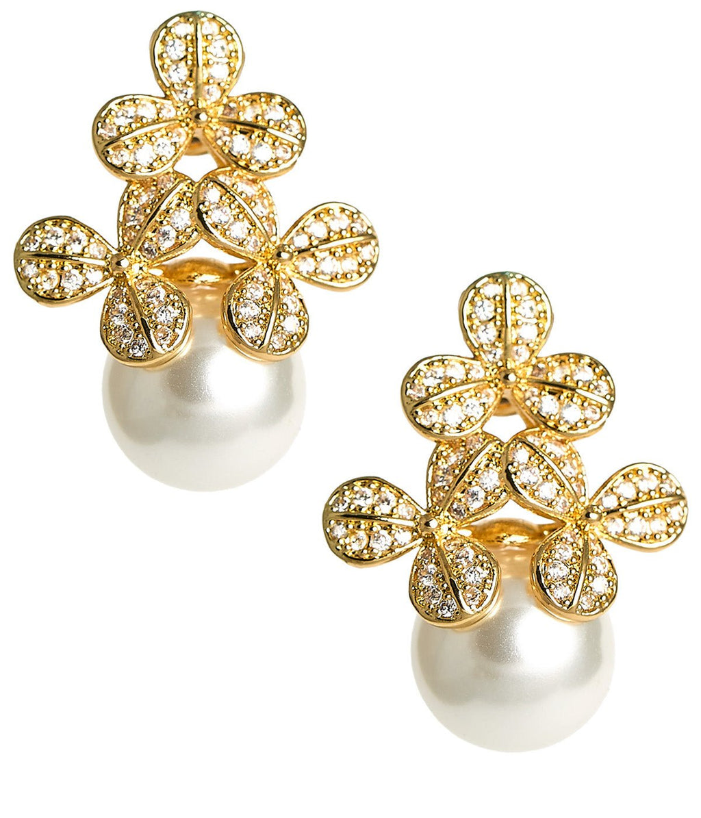 Kennedy 18K Gold Plated Rhinestone & Pearl Earrings