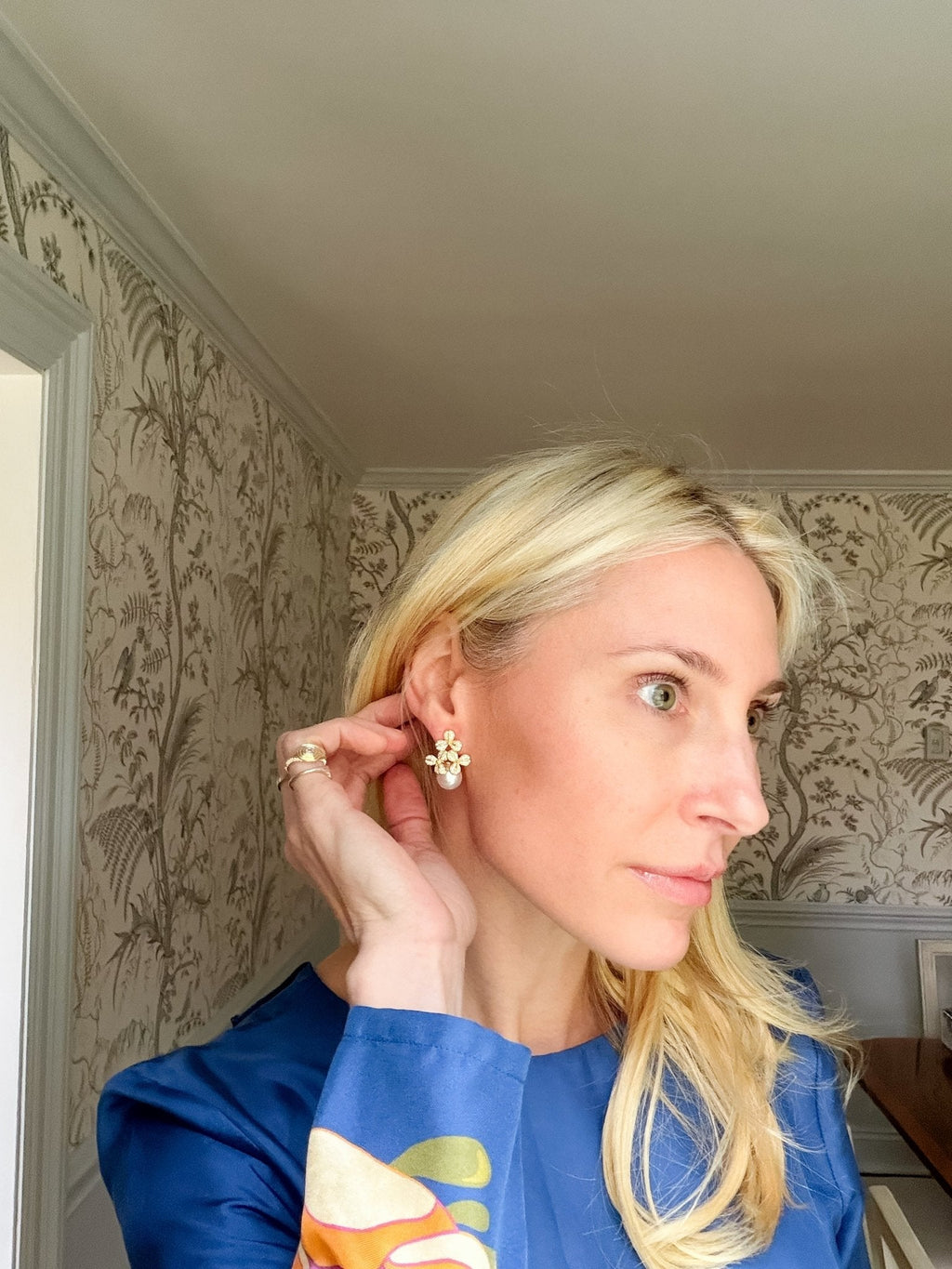 Kennedy 18K Gold Plated Rhinestone & Pearl Earrings